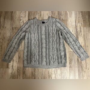 J. Jill Women's Gray Cable Knit Crewneck Sweater